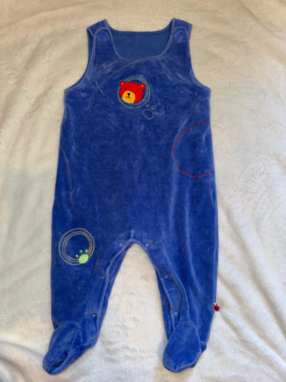 Blue Baby Velour Footed Romper - Soft Plush Jumpsuit